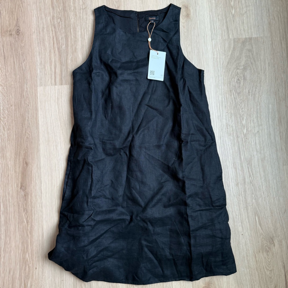 Quince 100% European Linen Tank Mini Dress Black NEW Sz XS